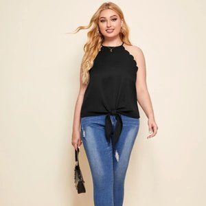 Curvy Gal Scalloped Tie-front Halter Top